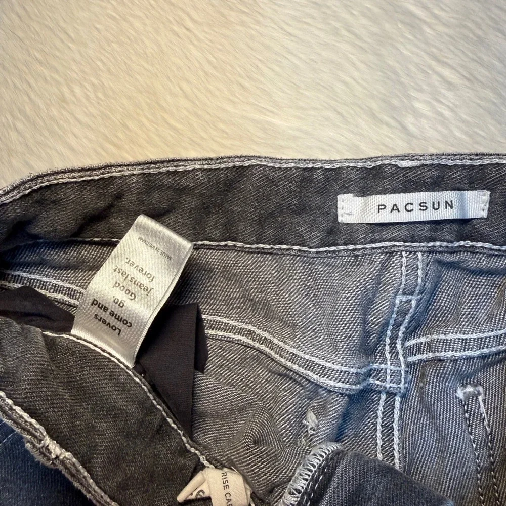 PacSun Womens Carpenter Jeans High Rise Straight Leg Faded Black Denim Utility